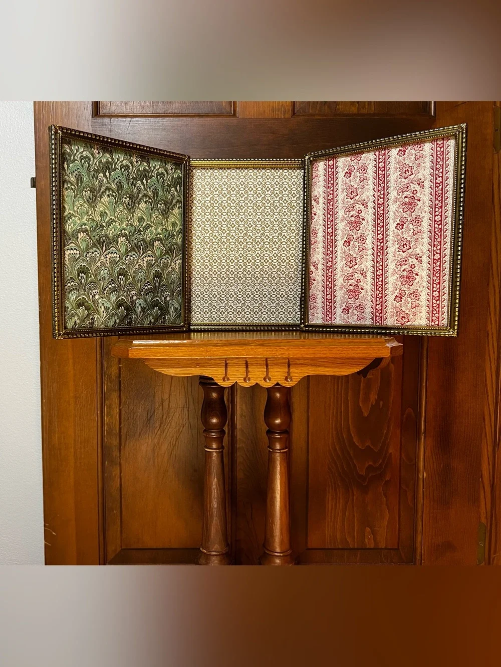 Vintage Gold Triptych Picture Frame w/ Italian Paper Inserts